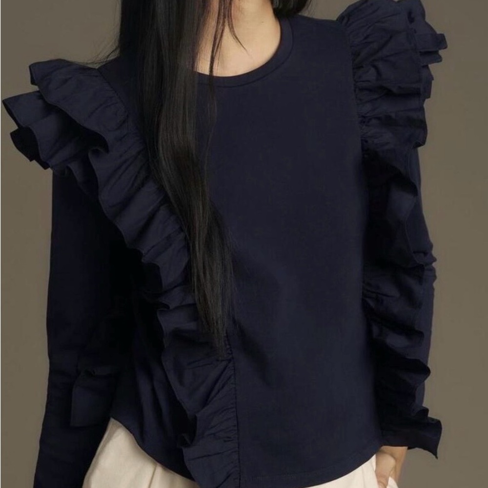 English factory navy ruffle top